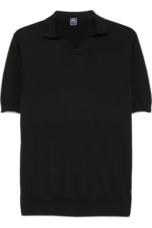 FEDELI Tops, Heren, Zwart, 2Xl, Polo shirt met V-hals