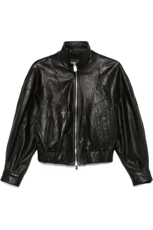Dondup Jassen, Dames, Zwart, M, Leer, Slim-fit Bomberjack