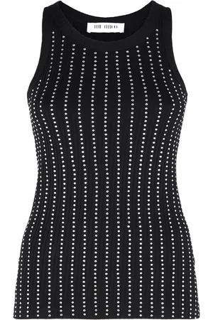 The Attico Tops, Dames, Zwart, L, Katoen, Zwarte Geribbelde Tanktop met Thermostrass Versieringen