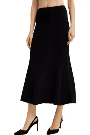 Self-Portrait Rokken, Dames, Zwart, S, Polyester, Zwart Gestreepte Uitlopende Midi Rok