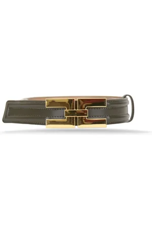 Elisabetta Franchi Accessoires, Dames, Groen, L, Leer, Dames Gesp Riem Eco-Leer Goud