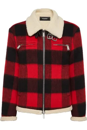 Dsquared2 Jassen, Heren, Rood, M, Check Print Wool Blend Coat