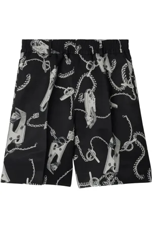 Burberry Korte broeken, Dames, Zwart, S, Chain-Link Print Zwarte Shorts
