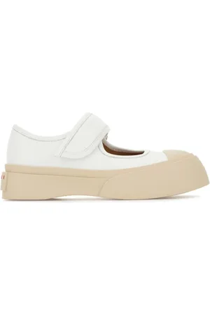 Marni Schoenen, Dames, Wit, 38 EU, Leer, Witte Touch-Strap Sneakers