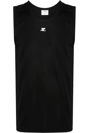Courrèges Tops, Dames, Zwart, L, Ribgebreide tanktop