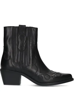 Manfield Schoenen, Dames, Zwart, 37 EU, Leer, Zwarte Leren Cowboy Laarzen