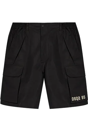 Dsquared2 Korte broeken, Heren, Zwart, S, Katoen, Logo Bedrukte Cargo Shorts