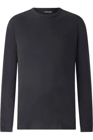 Roberto Cavalli Tops, Heren, Zwart, M, Katoen, RC Monogram Longsleeve Katoenen T-shirt