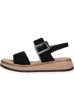 Gabor Schoenen, Dames, Zwart, 40 1/2 EU, Suède, Zwarte suède sandalen met enkelbandje