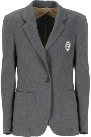 Brunello Cucinelli Jassen, Dames, Grijs, M, Katoen, Grijze Katoenen Blazer met Reverskraag