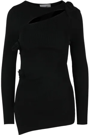 COPERNI Truien, Dames, Zwart, M, Asymmetrische Gebreide Trui met Bloem