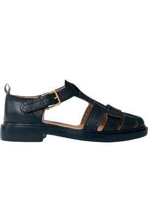 Thom Browne Schoenen, Heren, Zwart, 41 EU, Leer, Pebble Grain Leather Fisherman Sandalen