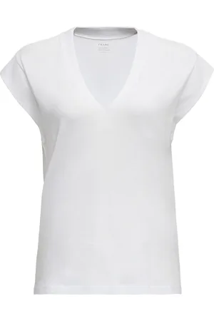 Frame Tops, Dames, Wit, M, Katoen, V-Hals Katoenen T-Shirt