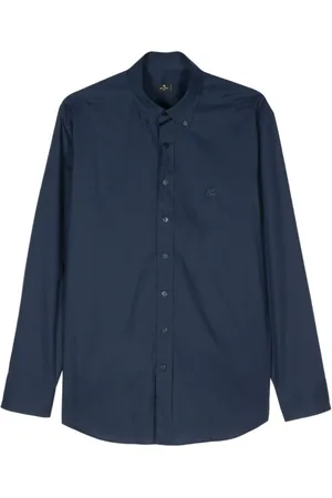 Etro Overhemden, Heren, Blauw, M, Katoen, Poplin Button-Down Shirt Pegaso