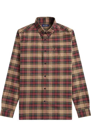 Fred Perry Overhemden, Heren, Bruin, M, Katoen, Tartan Oxford Shirt