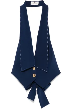 Elisabetta Franchi Jassen, Dames, Blauw, L, Polyester, Blauw Crêpe Jasje met Puntige Revers
