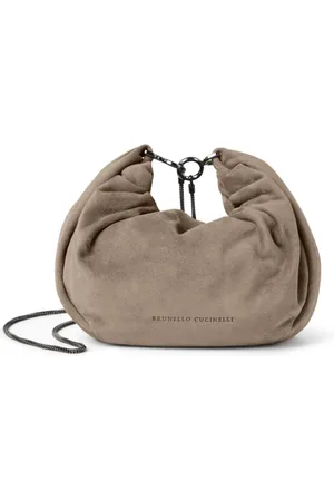 Brunello Cucinelli Tassen, Dames, Bruin, ONE Size, Leer, Schoudertas met schakelketting