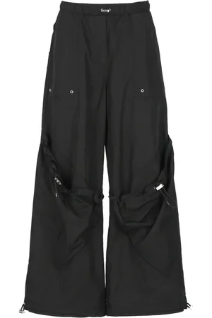 The Attico Broeken, Dames, Zwart, S, Nylon, Cargo Broek Wijde Pijp Elastiek