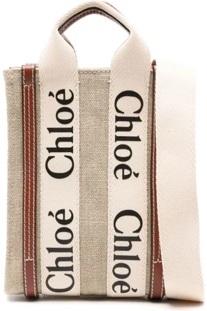 Chloé Tassen, Dames, Wit, ONE Size, Linnen, Woody North South Mini Tote