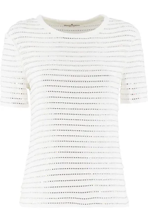 ERMANNO SCERVINO Tops, Dames, Wit, M, Katoen, Stijlvol Gebreid T-shirt met Kristallen