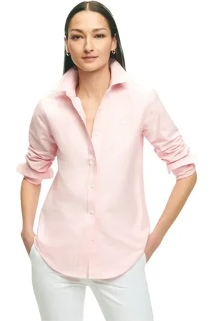 Brooks Brothers Blouses & Shirts, Dames, Roze, S, Katoen, Klassiek Oxford Button-Down Overhemd met Normale Pasvorm