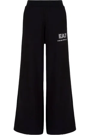 EA7 Broeken, Dames, Zwart, M, Katoen, Zwart Elastisch Logo Kristal Motief Regular Fit