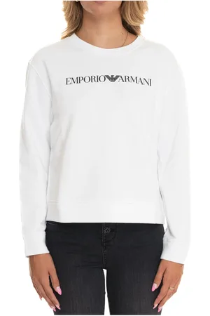 Emporio Armani Sweatshirts & Hoodies, Dames, Wit, M, Katoen, Sweatshirt met ronde hals en print op de voorkant