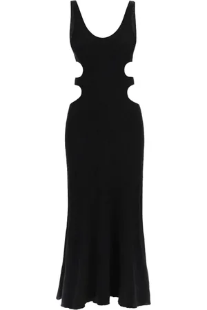 Chloé Kleedjes, Dames, Zwart, M, Linnen, Mouwmloze Gebreide Jurk met Cut-Out