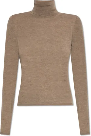 Max Mara Truien, Dames, Bruin, S, Leer, Turtleneck Veloce Trui