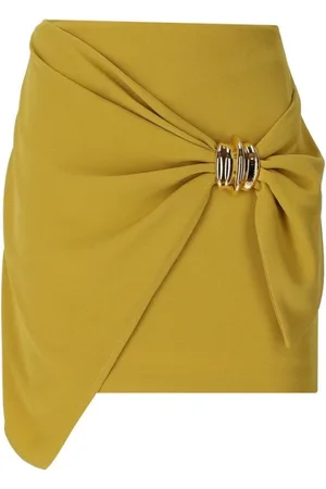 Elisabetta Franchi Rokken, Dames, Geel, XS, Polyester, Curry Wrap Rok met Strik Detail