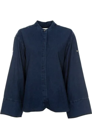Closed Blouses & Shirts, Dames, Blauw, XL, Katoen, Relaxte Blouse met Omslagdetail