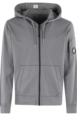 C.P. Company Sweatshirts & Hoodies, Heren, Grijs, S, Polyester, Comfortabel Fleece Jack met Capuchon en Rits