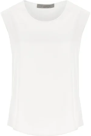 D.EXTERIOR Tops, Dames, Wit, L, Satijn, Witte Satijnen Mouwloze Crew Neck Top