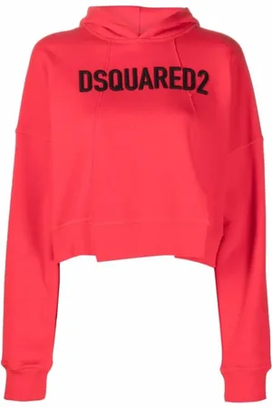 Dsquared2 Sweatshirts & Hoodies, Dames, Rood, S, Katoen, Logo-Print Cropped Hoodie