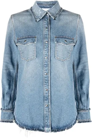 Chloé Blouses & Shirts, Dames, Blauw, S, Denim, Blauw Denim Overhemd met Franjes