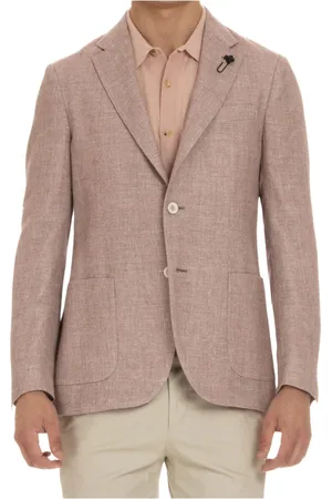 LARDINI Jassen, Heren, Roze, S, Wol, Linnen-Wol Geweven Jas