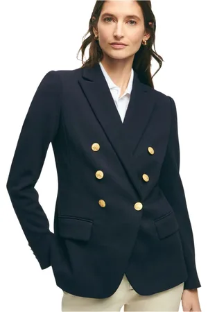 Brooks Brothers Jassen, Dames, Blauw, L, Katoen, Cotton Pique Structured Knit Blazer