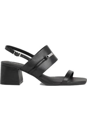 Calvin Klein Schoenen, Dames, Zwart, 38 EU, Leer, Sandalen met hoge hakken