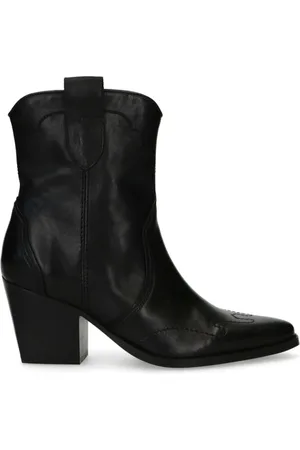 Manfield Schoenen, Dames, Zwart, 36 EU, Leer, Zwarte leren Western laarzen
