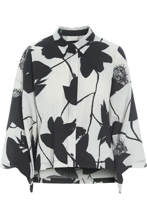 Bitte Kai Rand Blouses & Shirts, Dames, Zwart, M, Katoen, Seersucker Bloom Shirt met Kimono Mouwen