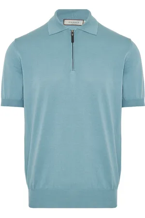 CANALI Tops, Heren, Blauw, L, Katoen, Polo Shirt met Rits