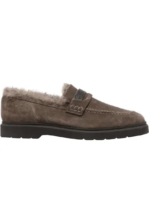Brunello Cucinelli Schoenen, Dames, Bruin, 40 EU, Suède, Suède en shearling mocassins