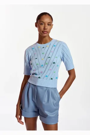 Essentiel Antwerp Truien, Dames, Blauw, S, V-hals Cardigan met Strass-knopen