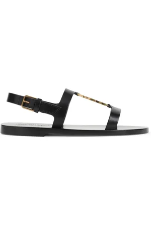 Saint Laurent Schoenen, Dames, Zwart, 42 EU, Leer, Zwarte Leren Sandalen Elegante Stijl