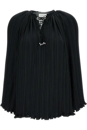 Lanvin Blouses & Shirts, Dames, Zwart, S, Polyester, Zwarte geplooide blouse met trekkoord