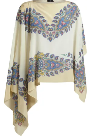 Etro Jassen, Dames, Veelkleurig, ONE Size, Witte Zijden Poncho met Paisley Print