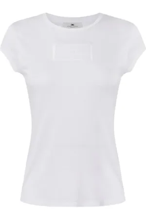 Elisabetta Franchi Tops, Dames, Wit, XL, Katoen, Wit Katoenen T-shirt met Kimono Mouwen