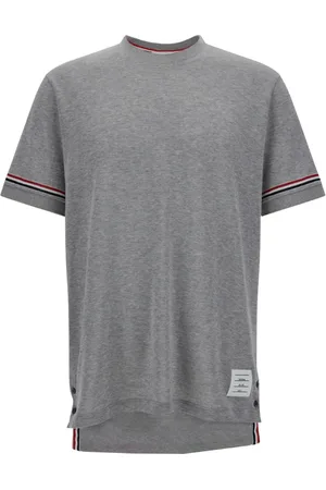 Thom Browne Tops, Heren, Grijs, XL, Katoen, Rib Cuff Tee met RWB Streep