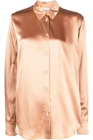 FORTE FORTE Blouses & Shirts, Dames, Roze, L, Satijn, Elegante Roze Satijnen Viscose Blouse met Lange Mouwen