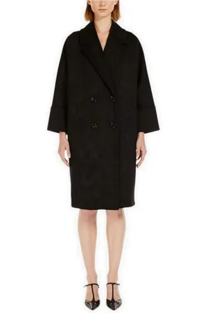 Max Mara Mantels, Dames, Zwart, M, Zwarte Double-Breasted Midi Jas